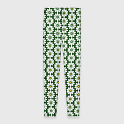 Леггинсы женские Белые ромашки на тёмно-зелёном, цвет: 3D-принт