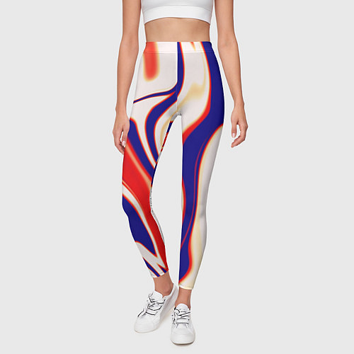 Женские легинсы Абстракция бежевый с фиолетовым / 3D-принт – фото 3