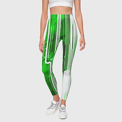 Леггинсы женские Киберпанк полосы белый и зелёный, цвет: 3D-принт — фото 2
