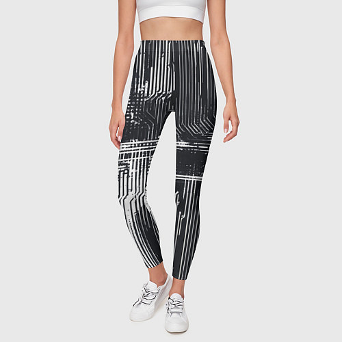 Женские легинсы Белые полосы на чёрном фоне киберпанк / 3D-принт – фото 3