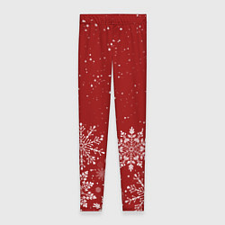 Леггинсы женские Текстура снежинок на красном фоне, цвет: 3D-принт