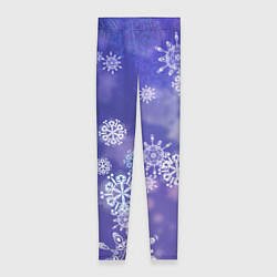 Женские легинсы Крупные снежинки на фиолетовом