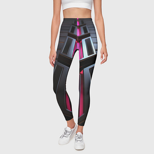 Женские легинсы Розовые неоновые вставки в черной конструкции / 3D-принт – фото 3