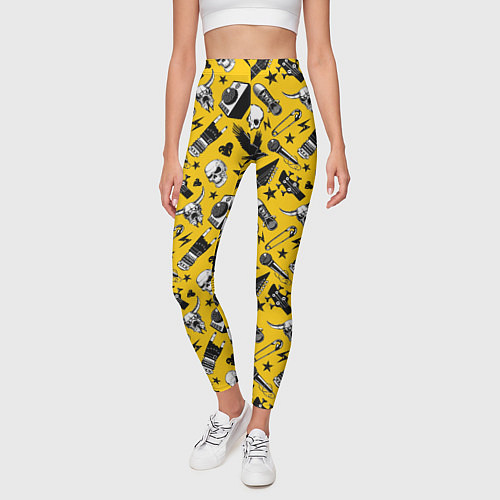 Женские легинсы Музыкальный рокенрольный узор / 3D-принт – фото 3