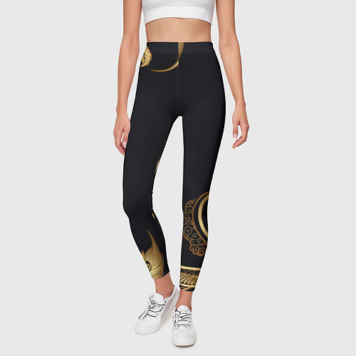 Женские легинсы Золотистые объемные листья и узоры / 3D-принт – фото 3