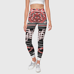 Леггинсы женские Красные и белые линии киберпанк, цвет: 3D-принт — фото 2