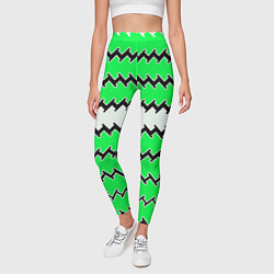 Леггинсы женские Белые и зелёные полосы, цвет: 3D-принт — фото 2