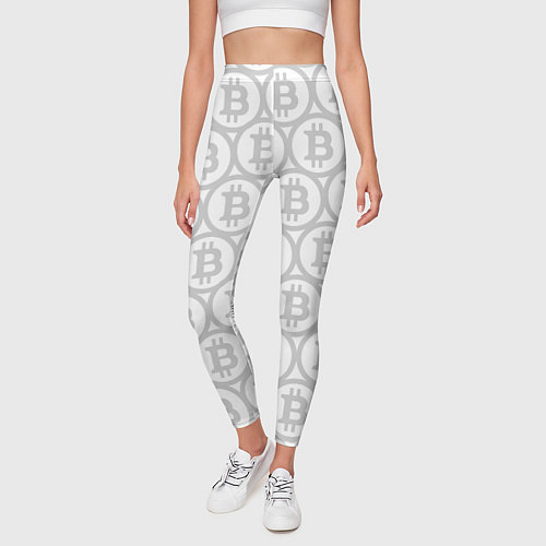 Женские легинсы Биткоин патерн на белом фоне / 3D-принт – фото 3