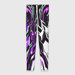 Женские легинсы Фиолетовая и белая абстракция на чёрном фоне