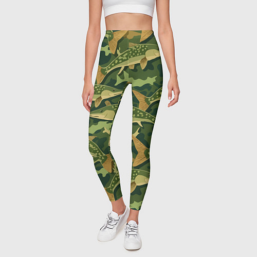 Женские легинсы Камуфляж рыболова - рыба щука / 3D-принт – фото 3