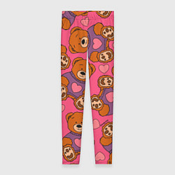 Леггинсы женские Мишки игрушки в розовых свитерах и сердечки, цвет: 3D-принт