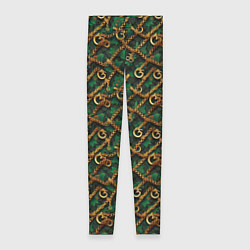 Леггинсы женские Золотая цепочка на зеленой ткани, цвет: 3D-принт