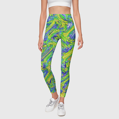 Женские легинсы Абстрактная зеленая вязка / 3D-принт – фото 3