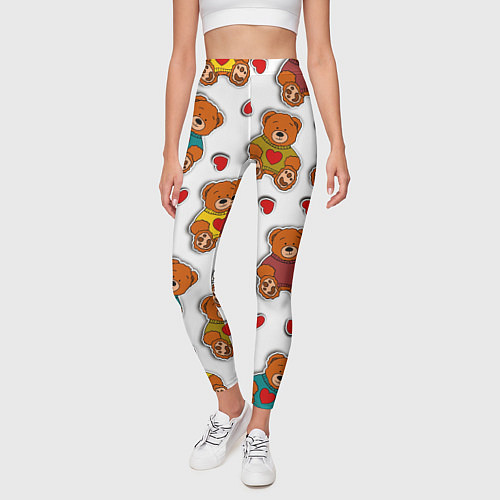 Женские легинсы Наклейки стикер мишки и сердечки / 3D-принт – фото 3