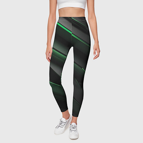 Женские легинсы Зеленые яркие абстрактные вставки спортивный стиль / 3D-принт – фото 3