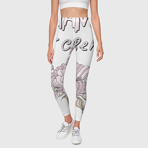 Женские легинсы Надпись мама и нежные цветы / 3D-принт – фото 3