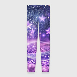 Женские легинсы Абстрактные звезды в фиолетовых искрах