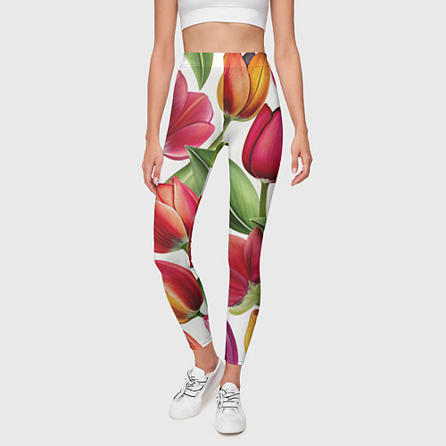 Женские легинсы Паттерн с тюльпанами / 3D-принт – фото 3