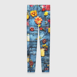 Леггинсы женские Подсолнухи на джинсах, цвет: 3D-принт