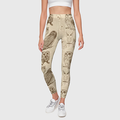 Женские легинсы Эскизы сов тетрадный лист в клетку / 3D-принт – фото 3