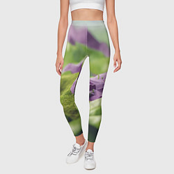 Леггинсы женские Геометрический пейзаж фиолетовый и зеленый, цвет: 3D-принт — фото 2