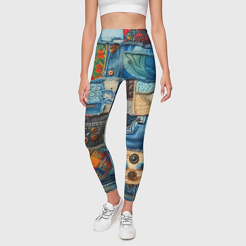 Женские легинсы Vanguard denim patchwork - ai art / 3D-принт – фото 3