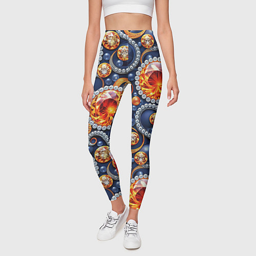 Женские легинсы Ювелирные украшение с золотом и бриллиантом паттер / 3D-принт – фото 3