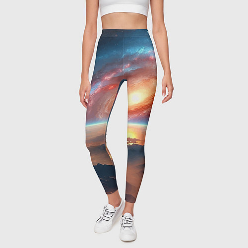 Женские легинсы Разноцветная далёкая галактика - неоновое свечение / 3D-принт – фото 3