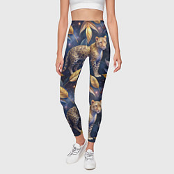 Леггинсы женские Леопард с золотыми листьями паттерны, цвет: 3D-принт — фото 2