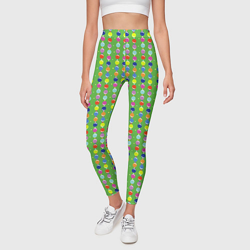 Женские легинсы Паттерн с вертикальными гирляндами на зеленом / 3D-принт – фото 3
