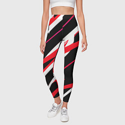 Леггинсы женские Красно-белые полосы на чёрном фоне, цвет: 3D-принт — фото 2