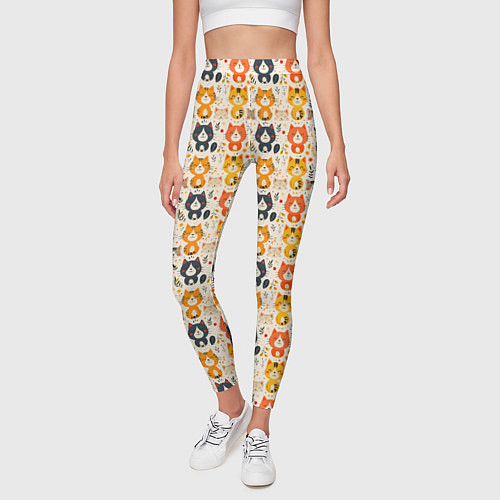 Женские легинсы Разноцветные котята ретро узор / 3D-принт – фото 3