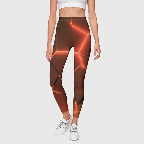 Женские легинсы Оранжевые неоновые плиты в разломе / 3D-принт – фото 3