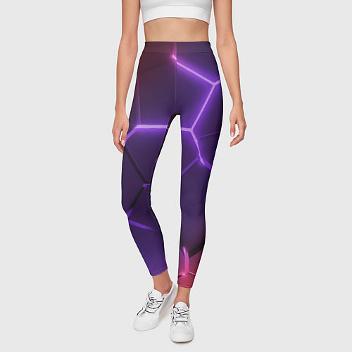 Женские легинсы Красно-фиолетовые неоновые плиты в разломе / 3D-принт – фото 3