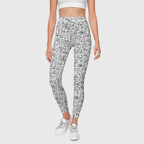 Женские легинсы Дудл граффити рэперское - паттерн / 3D-принт – фото 3
