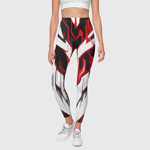 Женские легинсы Хаотичная красно-белая абстракция на чёрном фоне / 3D-принт – фото 3