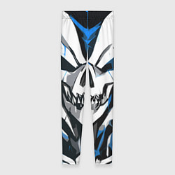 Леггинсы женские Белый череп и синие полосы на чёрном фоне, цвет: 3D-принт