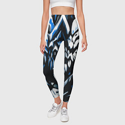 Леггинсы женские White and blue abstraction on a black background, цвет: 3D-принт — фото 2