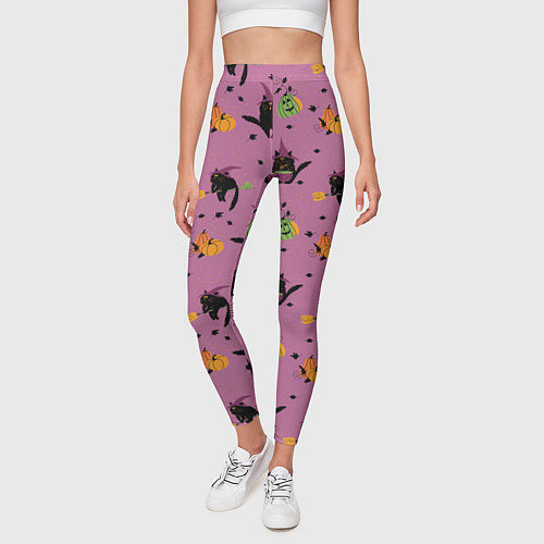 Женские легинсы Хэллоуин и кот ведьмы / 3D-принт – фото 3
