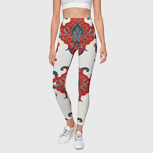 Женские легинсы Узор красно-синий на белом фоне / 3D-принт – фото 3