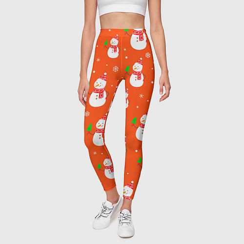 Женские легинсы Новогодние снеговики паттерн / 3D-принт – фото 3