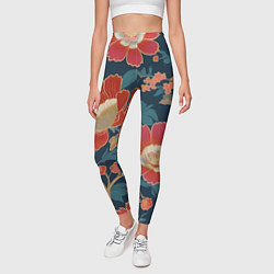 Леггинсы женские Искусство алые цветы, цвет: 3D-принт — фото 2