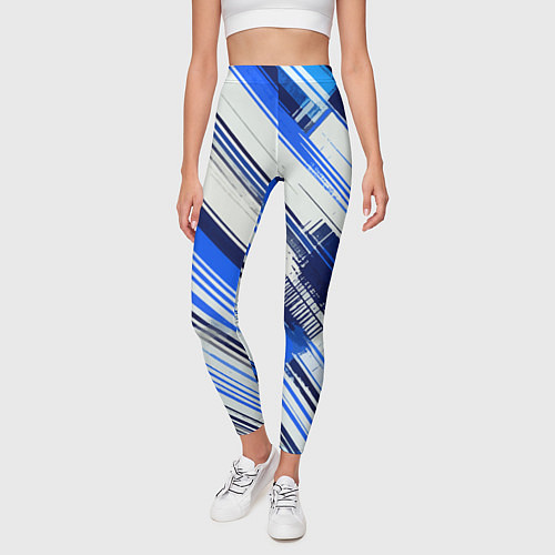Женские легинсы Синие диагональные полосы на белом фоне / 3D-принт – фото 3