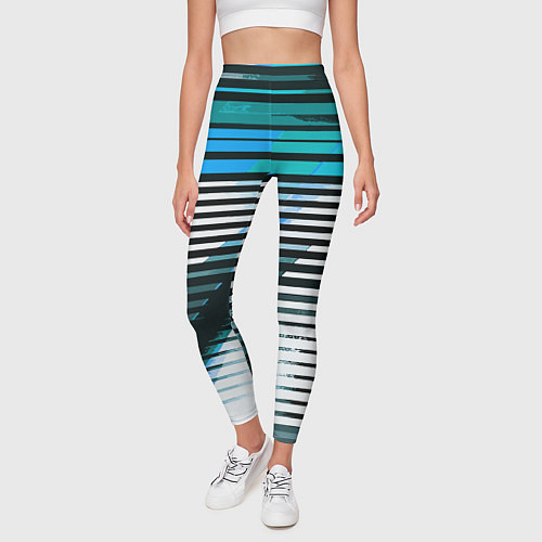 Женские легинсы Сине-чёрные полосы на белом фоне / 3D-принт – фото 3