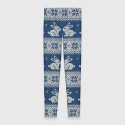 Леггинсы женские Вязаный зимний узор с милыми зайчатами, цвет: 3D-принт