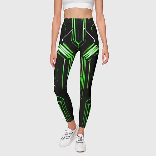 Женские легинсы Green stripes on a black background / 3D-принт – фото 3