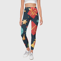 Леггинсы женские Новогодние подарки и шарики, цвет: 3D-принт — фото 2