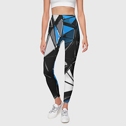 Леггинсы женские Сине-белые рельефные треугольники на чёрном фоне, цвет: 3D-принт — фото 2