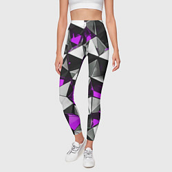 Леггинсы женские Фиолетово-белые рельефные треугольники на чёрном ф, цвет: 3D-принт — фото 2