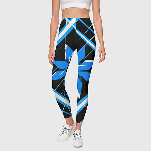 Женские легинсы Сине-белая звезда и полосы на чёрном фоне / 3D-принт – фото 3